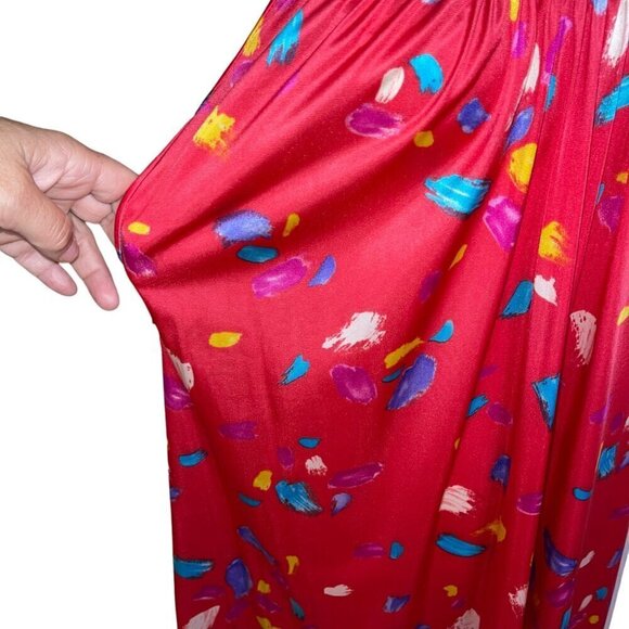 Vanity Fair Vintage 80s Womens Nightgown Robe Set Size S Red Brush Stroke Print - Picture 10 of 10